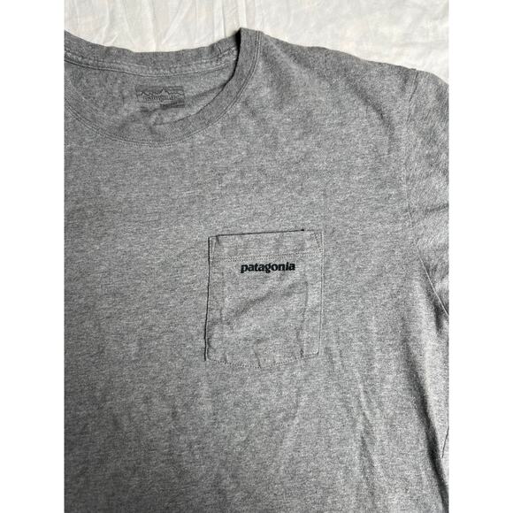 Patagonia Men's Big Logo 100% Organic Cotton Pocket T-Shirt Gray Regular Fit XL - Picture 7 of 7